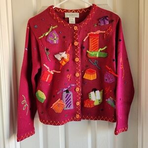 Susan Bristol Hand Embroidered Party Sweater Size Petite Small